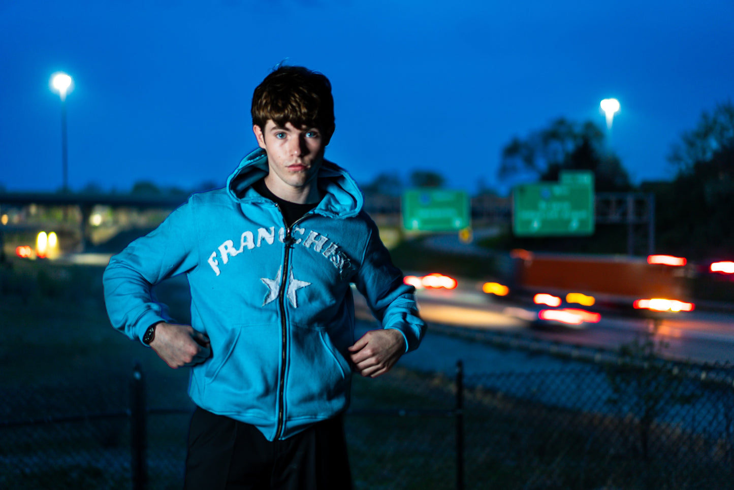 "Franchise" Zip-up Hoodie  (Capri Blue)
