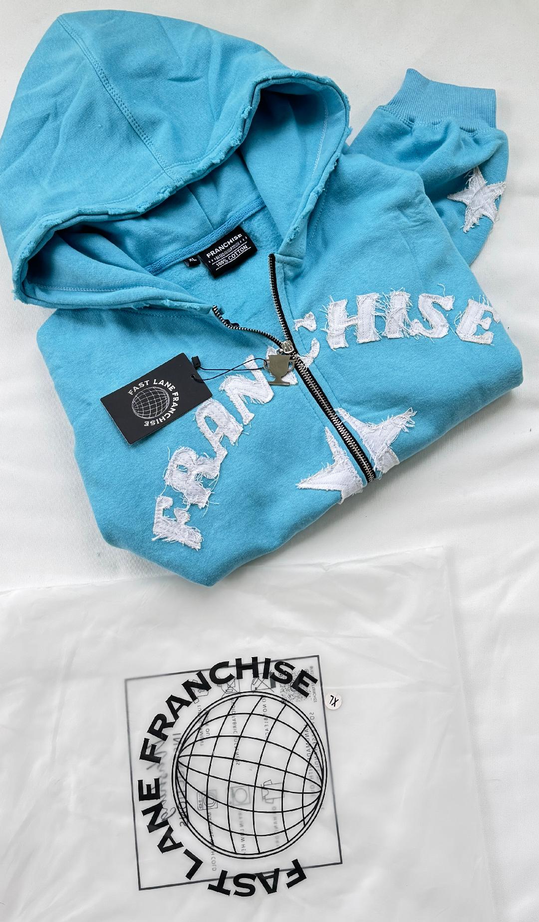 "Franchise" Zip-up Hoodie  (Capri Blue)